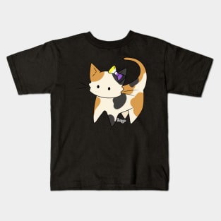 Nonbinary Pride Calico Kitty Ear Bow Kids T-Shirt